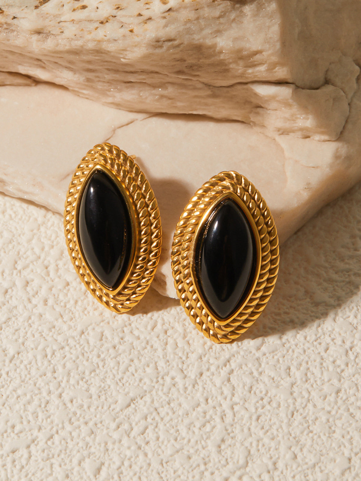 Golden Disc Black Onyx Earrings