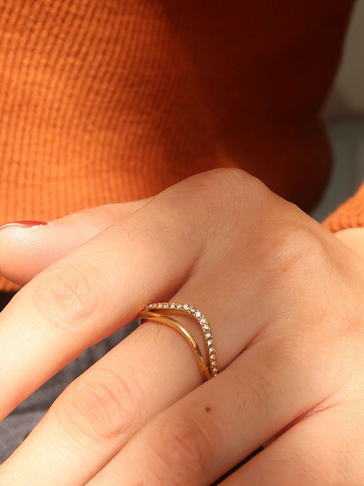 Golden Diamond Wave Ring