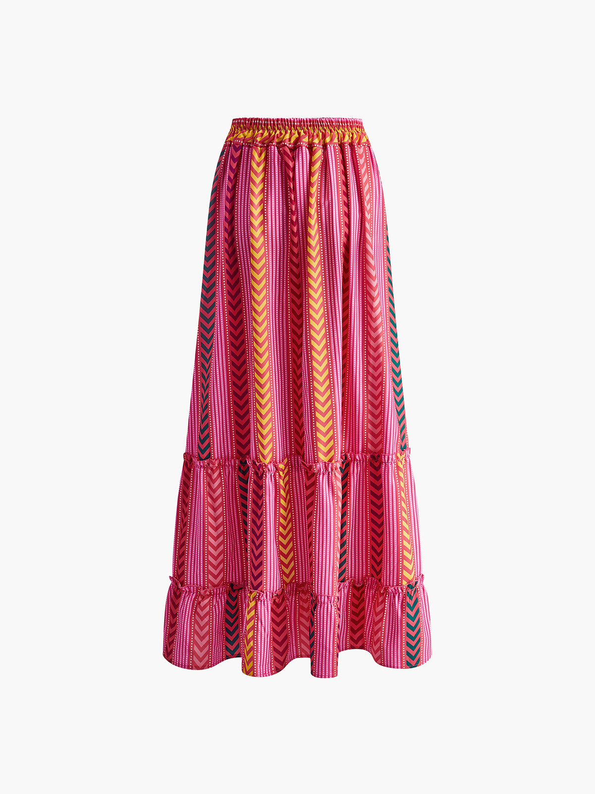 Boho Printed Drawstring Ruffle Skirt