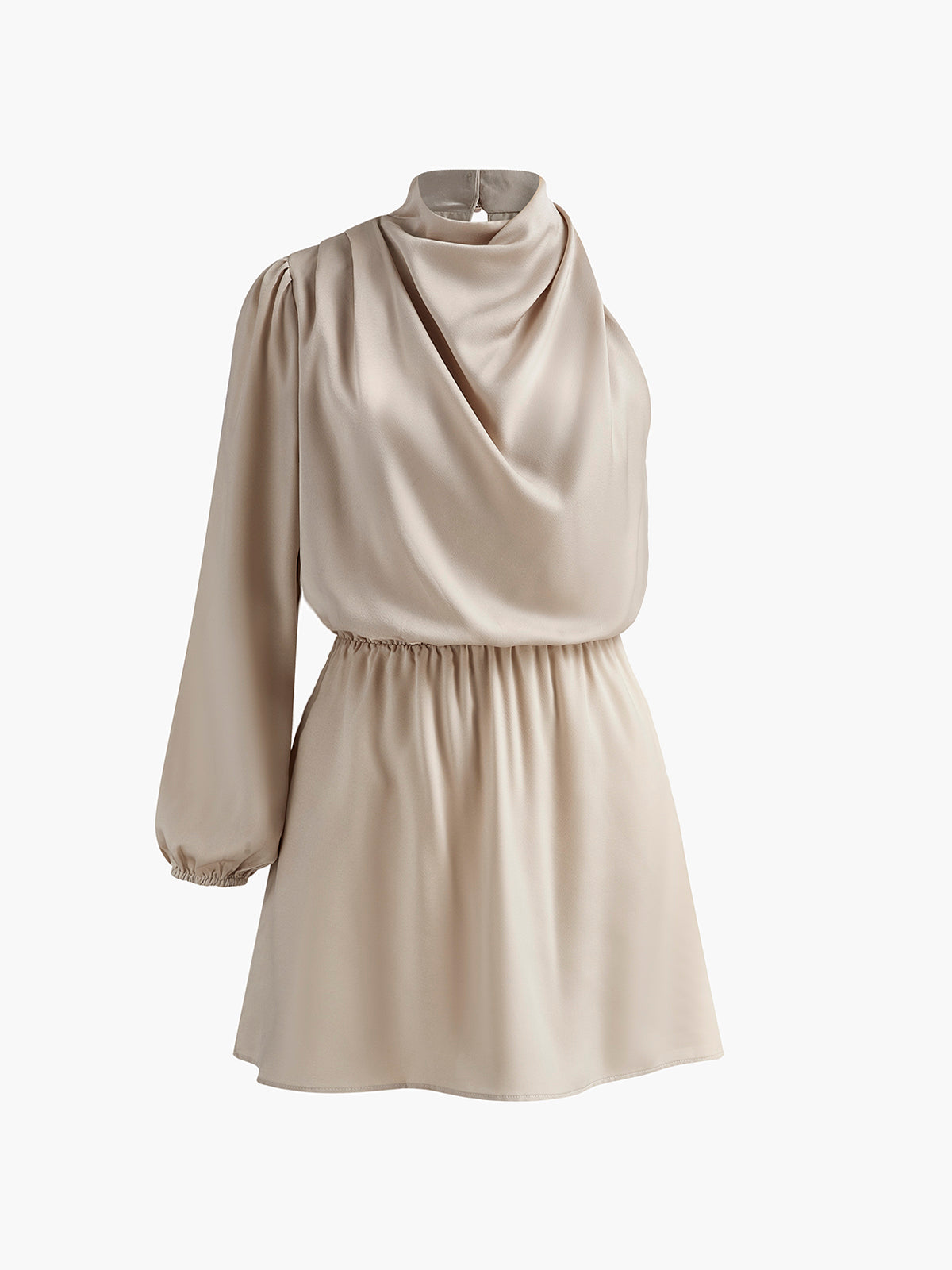 One Sleeve Pleated Draped Dress