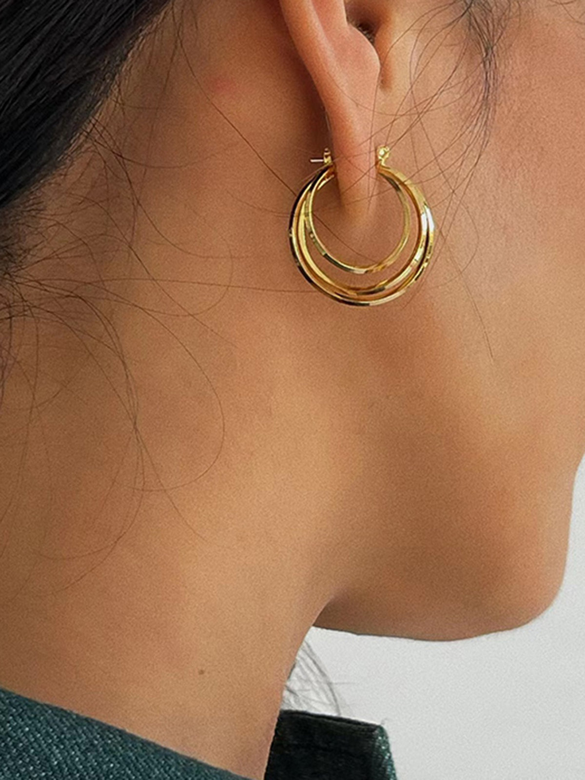 Triple Layered Golden Hoop Earrings