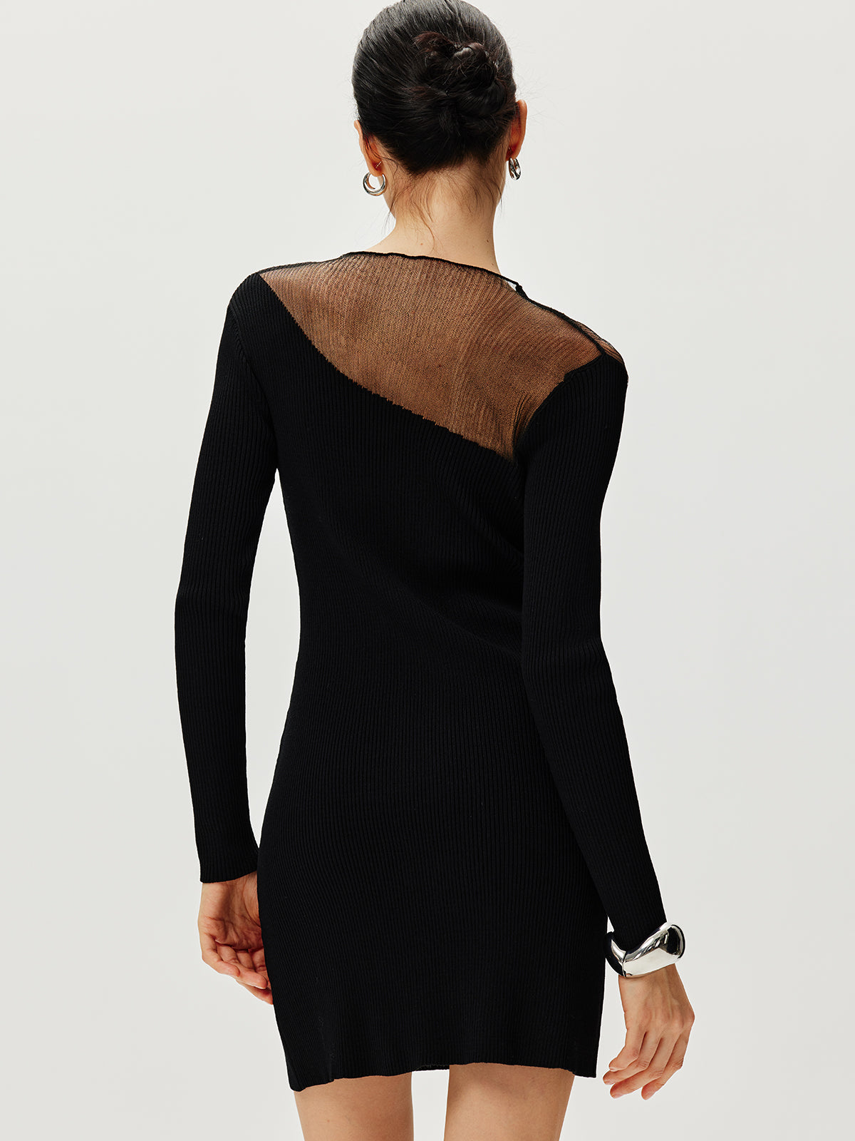 Semi-Sheer Panel Sweater Dress