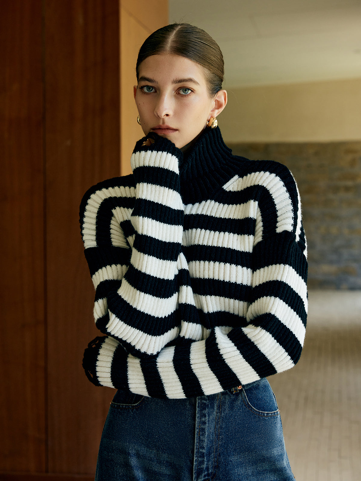 Turtleneck Striped Pullover Sweater