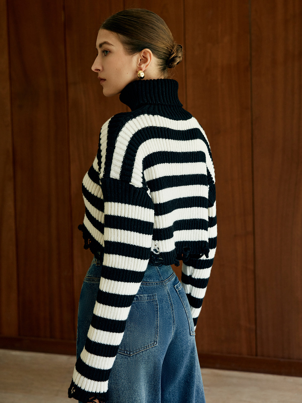 Turtleneck Striped Pullover Sweater