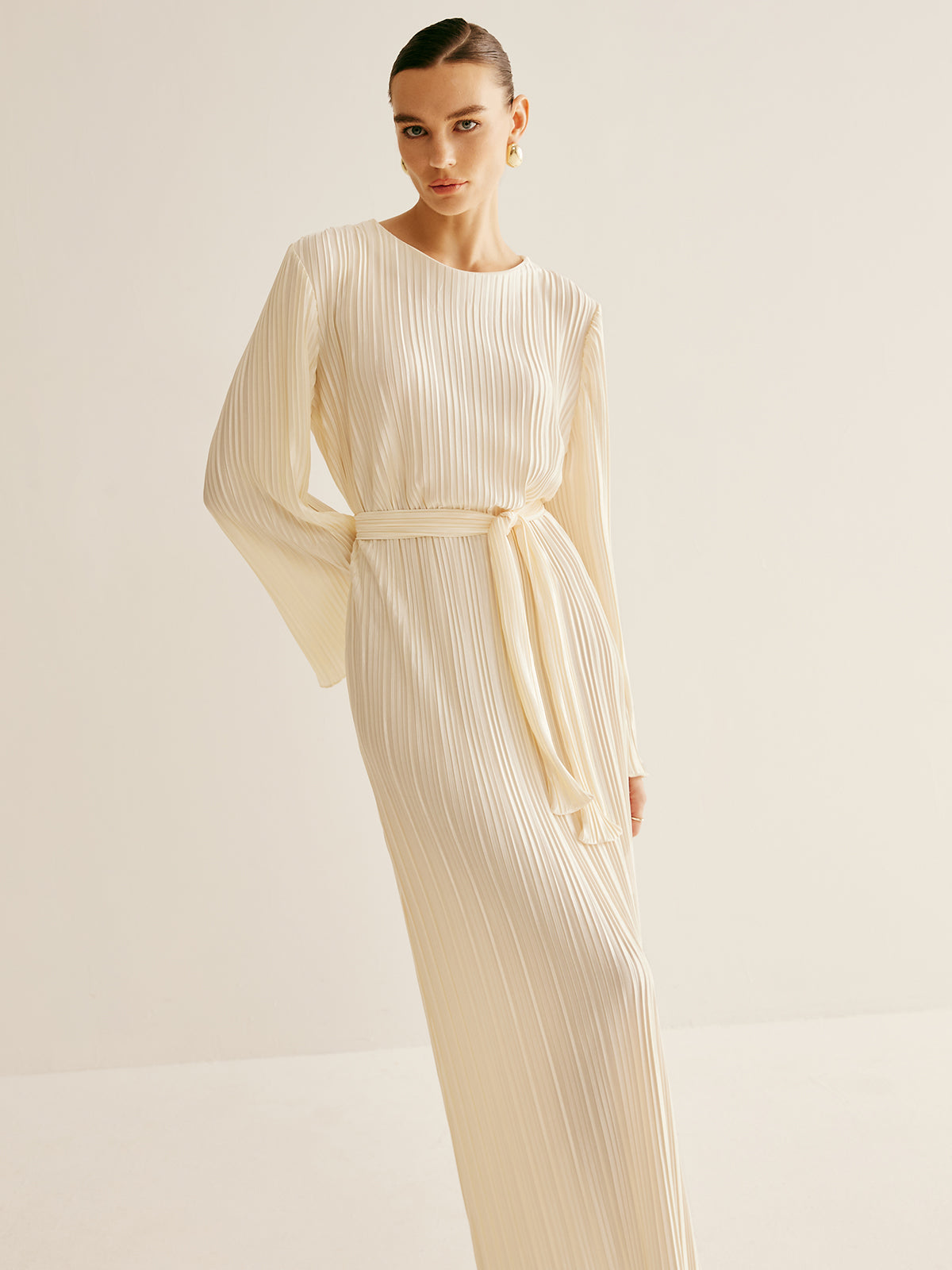 Minimalist Plisse Ruffle Belted Dress