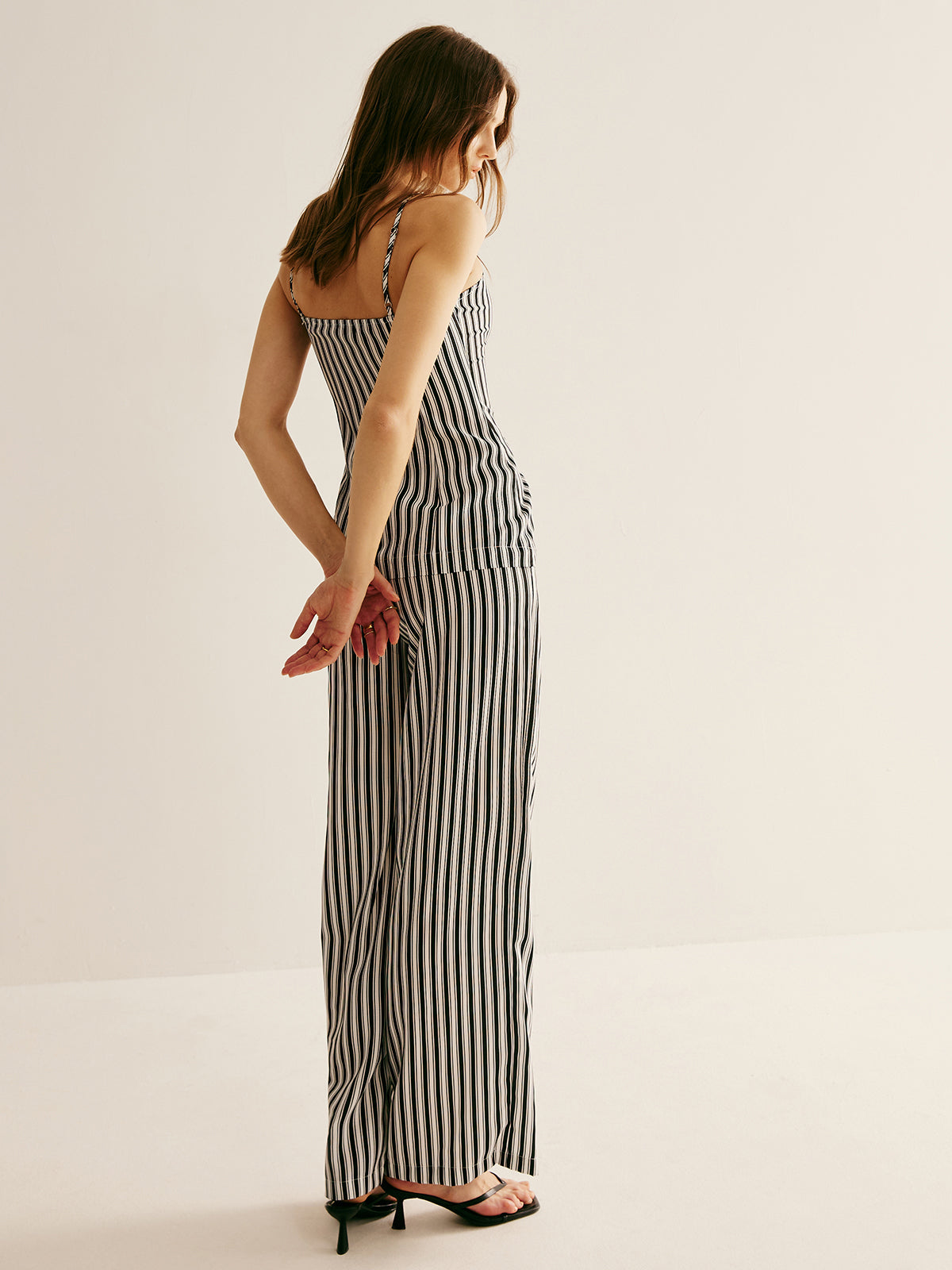 Pinstripe Button Strapless Pants Set