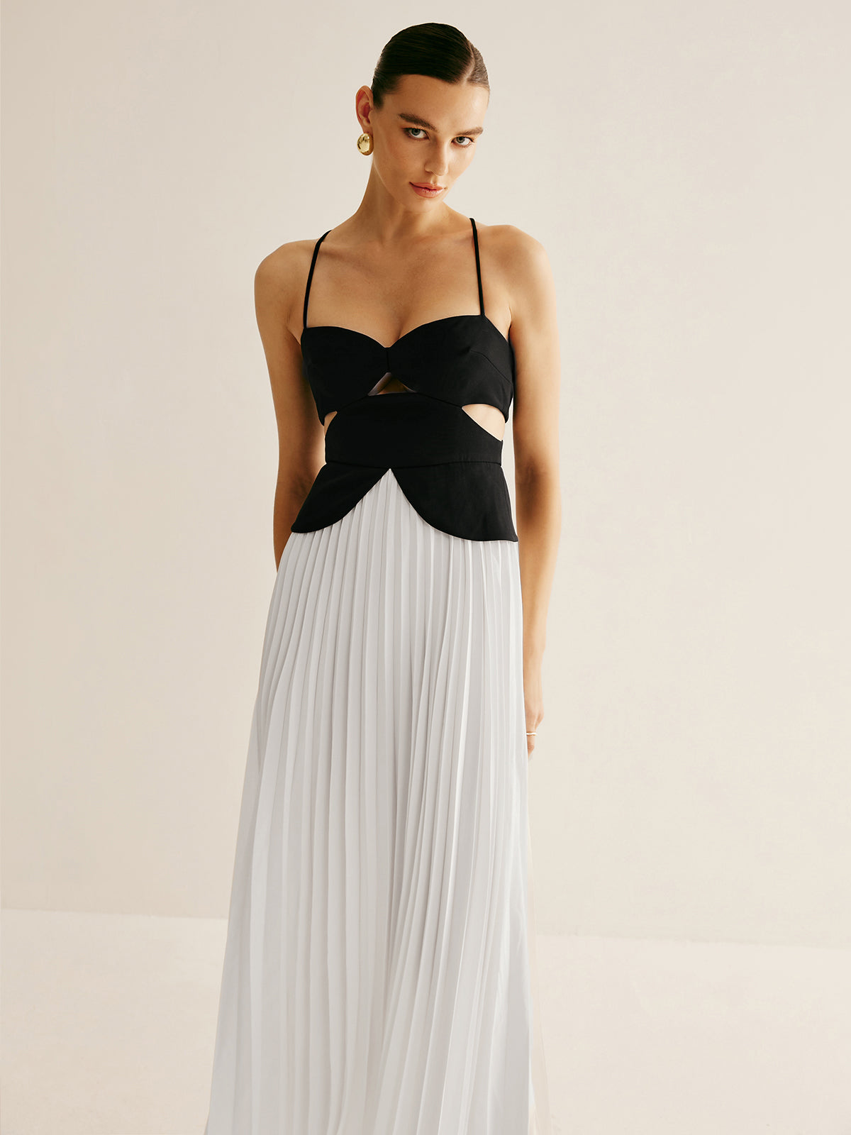 Two Tone Panel Cutout Pleated Dress