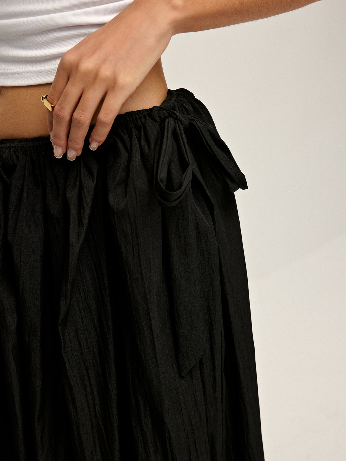 Drawstring Pleated Umbrella-Shaped Skirt