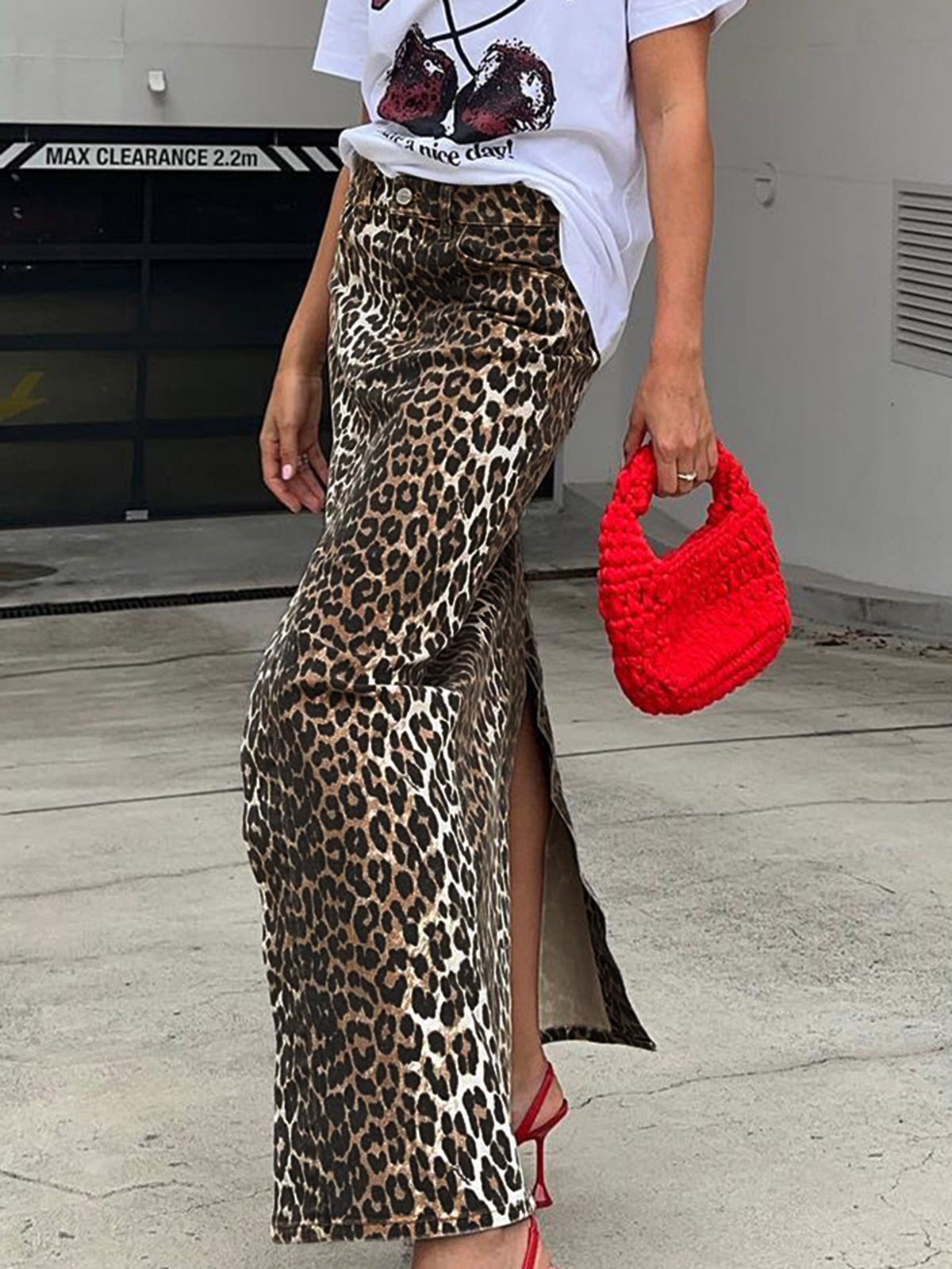 Cotton Leopard Print Split Midi Dress