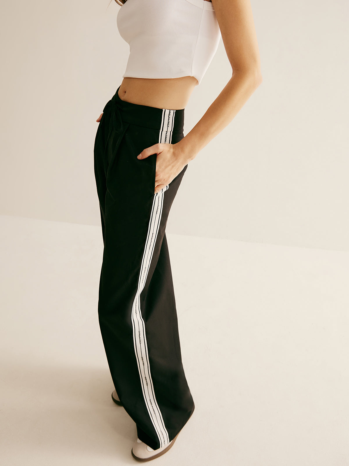 Patchwork High Waist Drawstring Pants