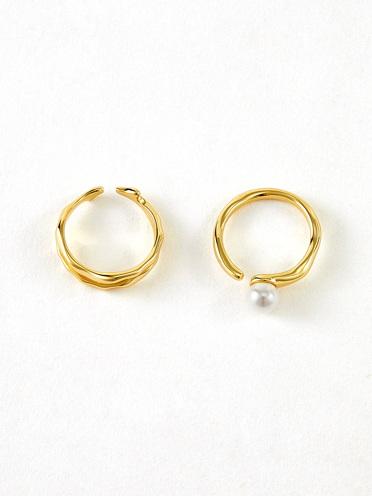 2pcs Golden Wavy Pearl Open Ring