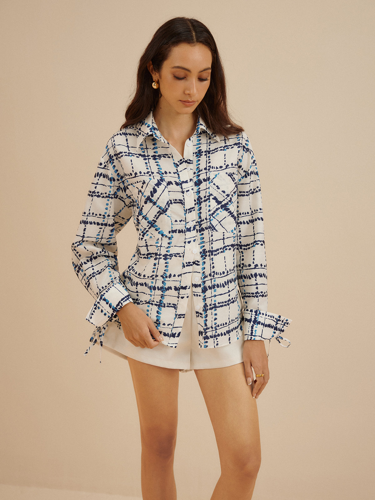 Lapel Plaid Printed Pockets Shirt