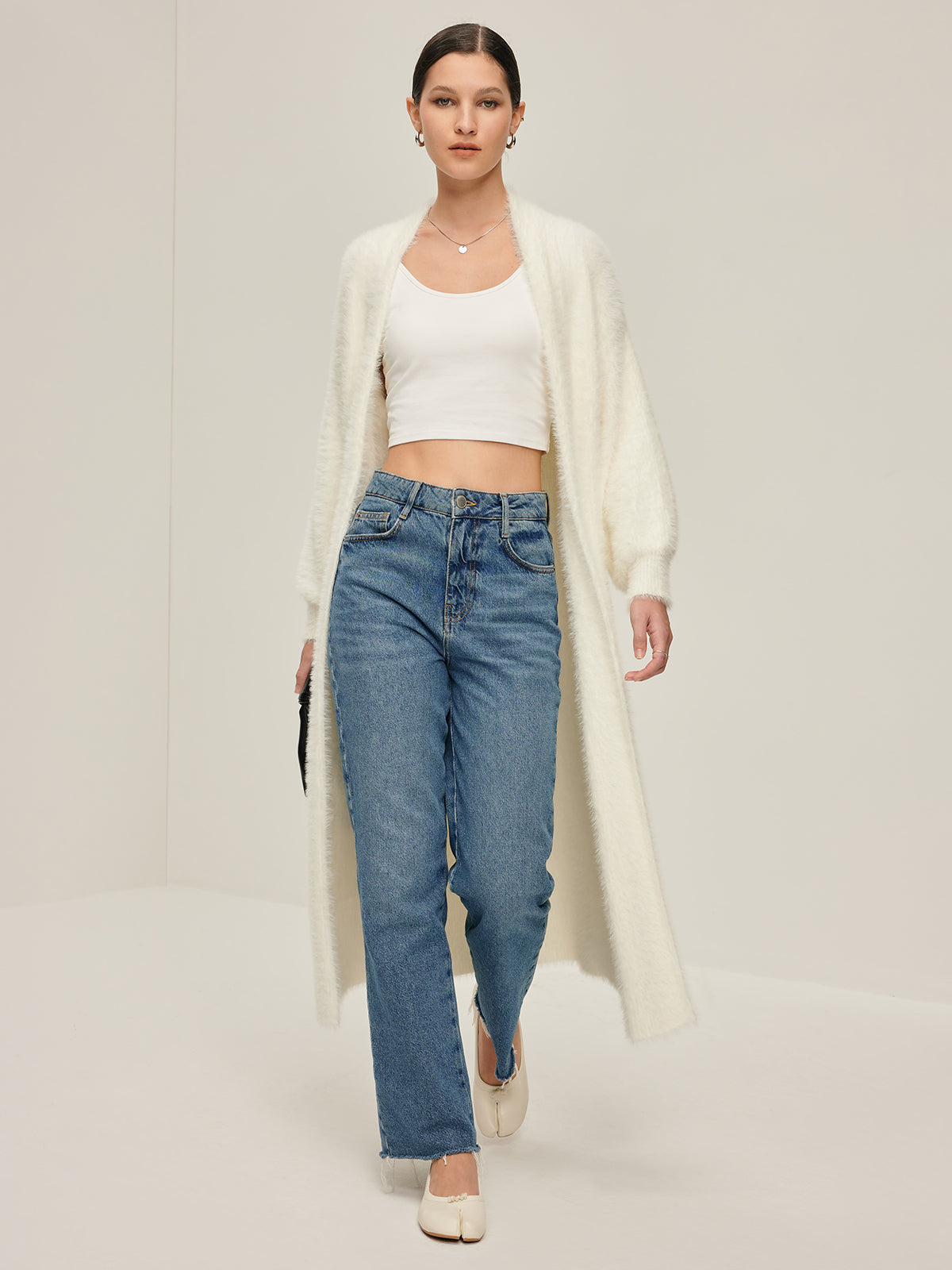 Minimalist Fuzzy Long Cardigan