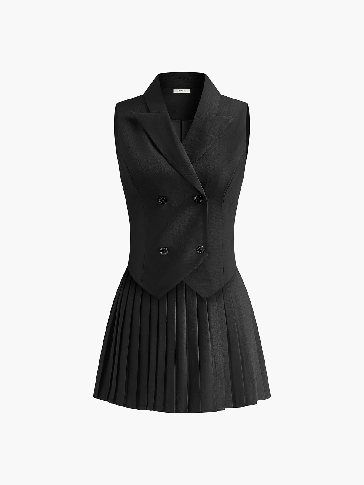 Suit Waistcoat With Pleated Mini Skirt Set