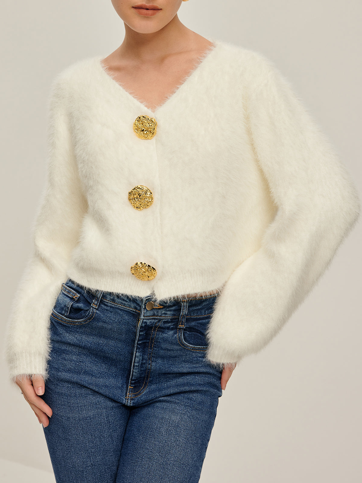 Fuzzy Golden Button Cardigan