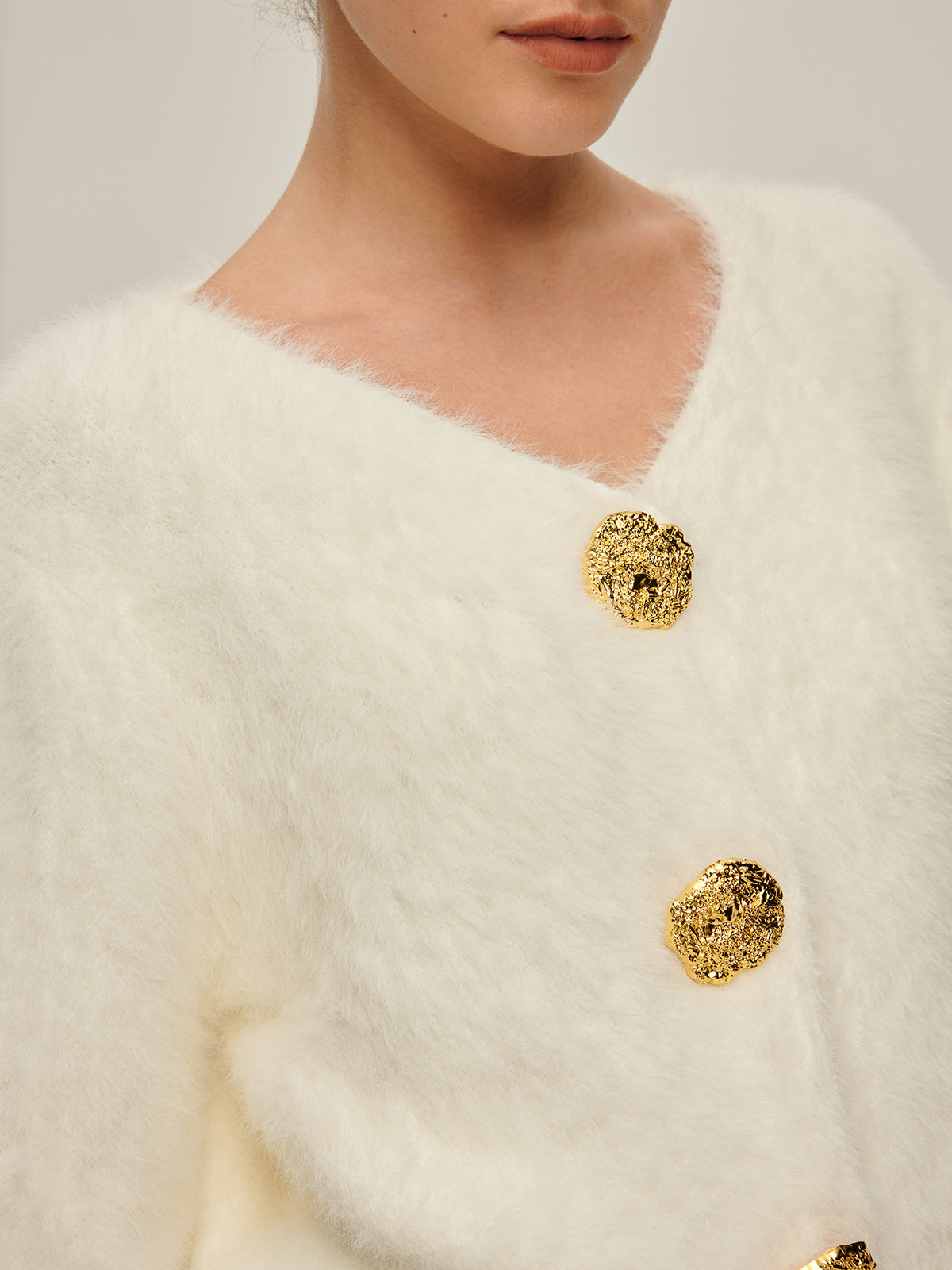 Fuzzy Golden Button Cardigan