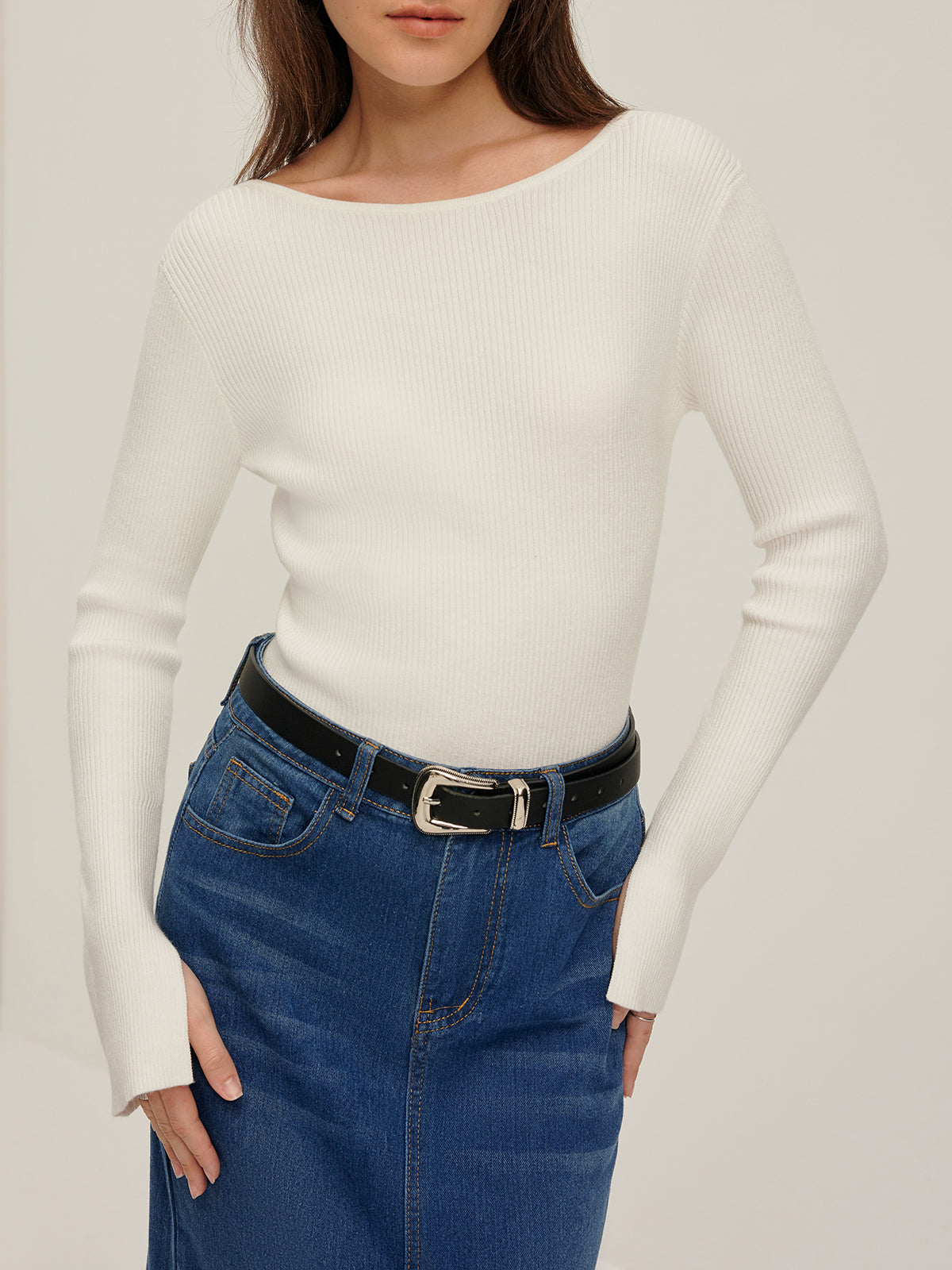 Plain Backless Button Sweater