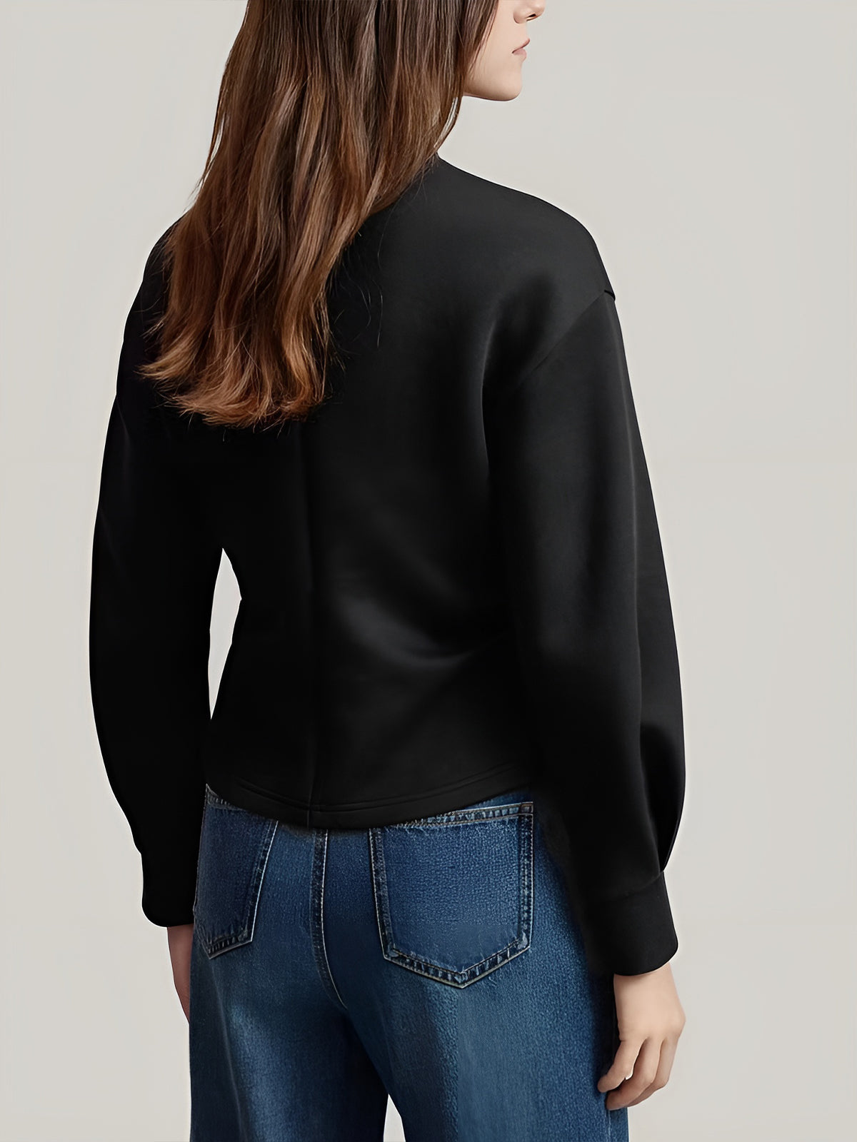 Plain Zipper Split Blouse