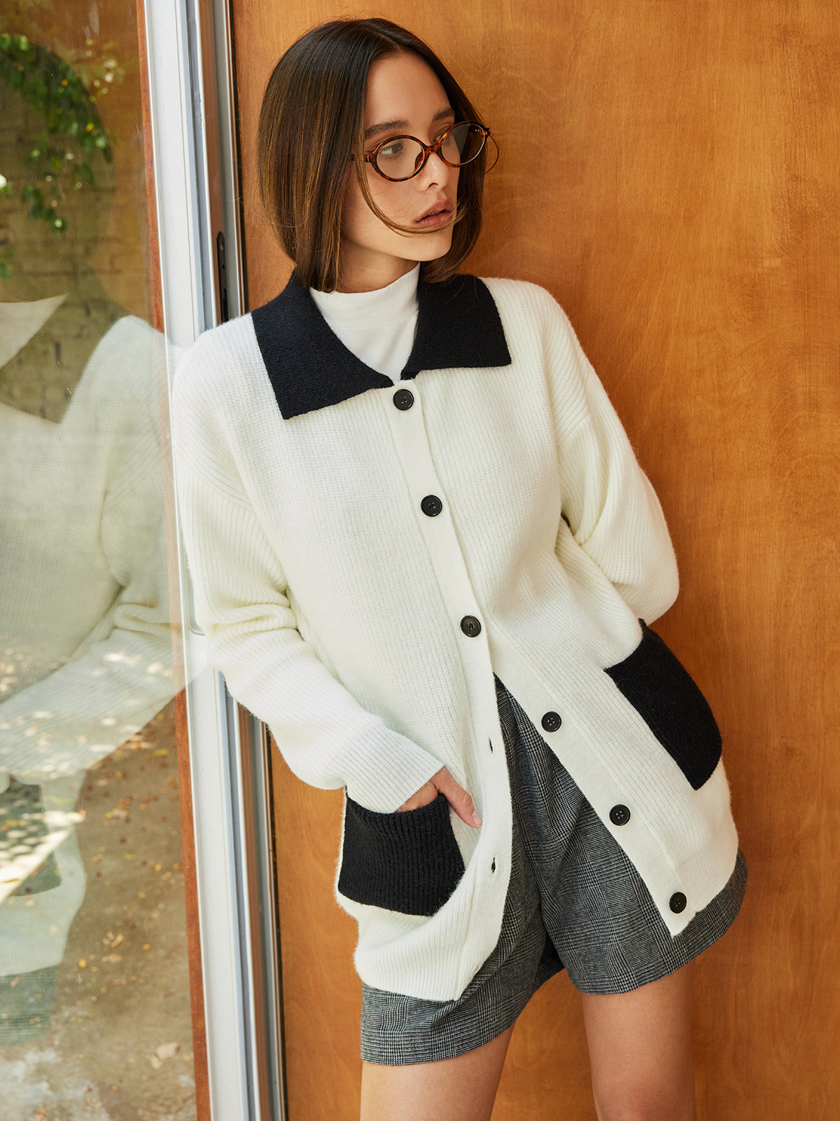 Color Block Lapel Oversize Cardigan