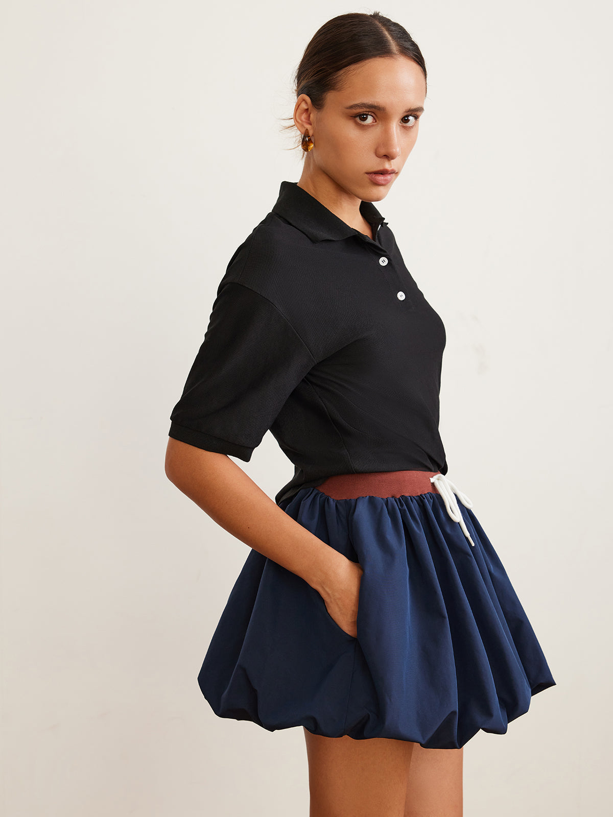 Pleated Drawstring Bubble Mini Skirt