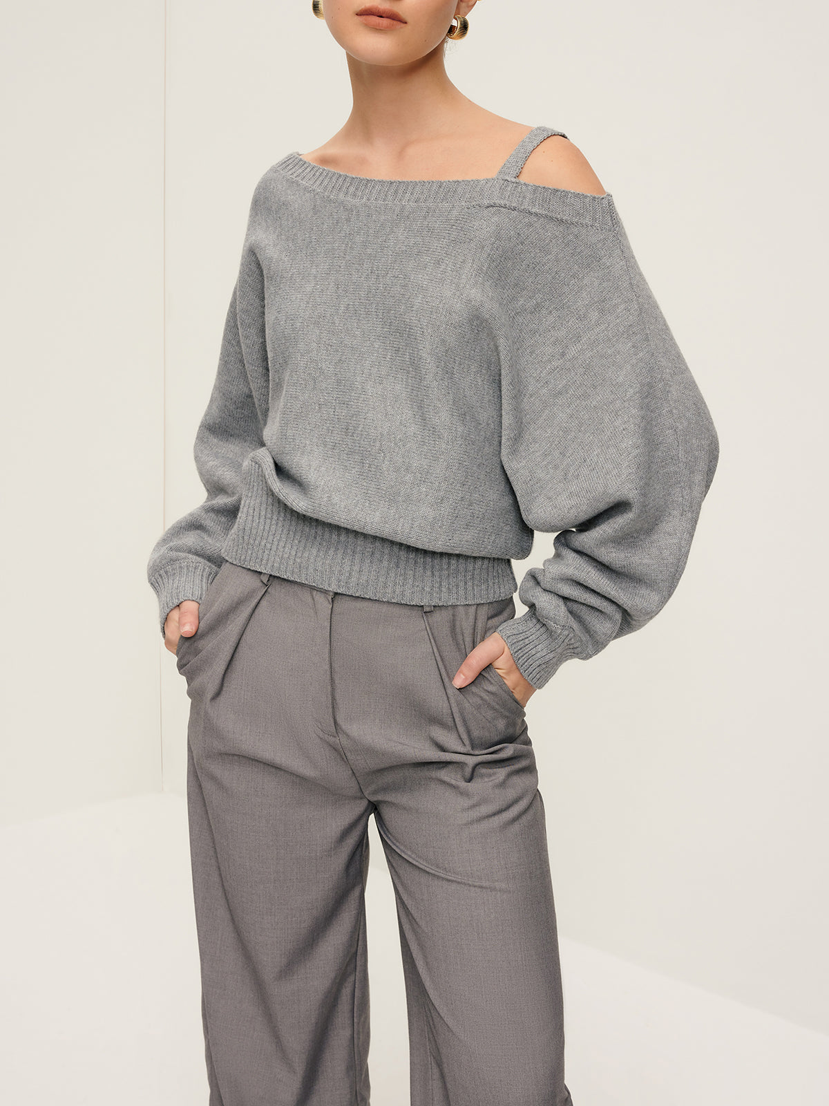 Plain Off-Shoulder Loose Sweater