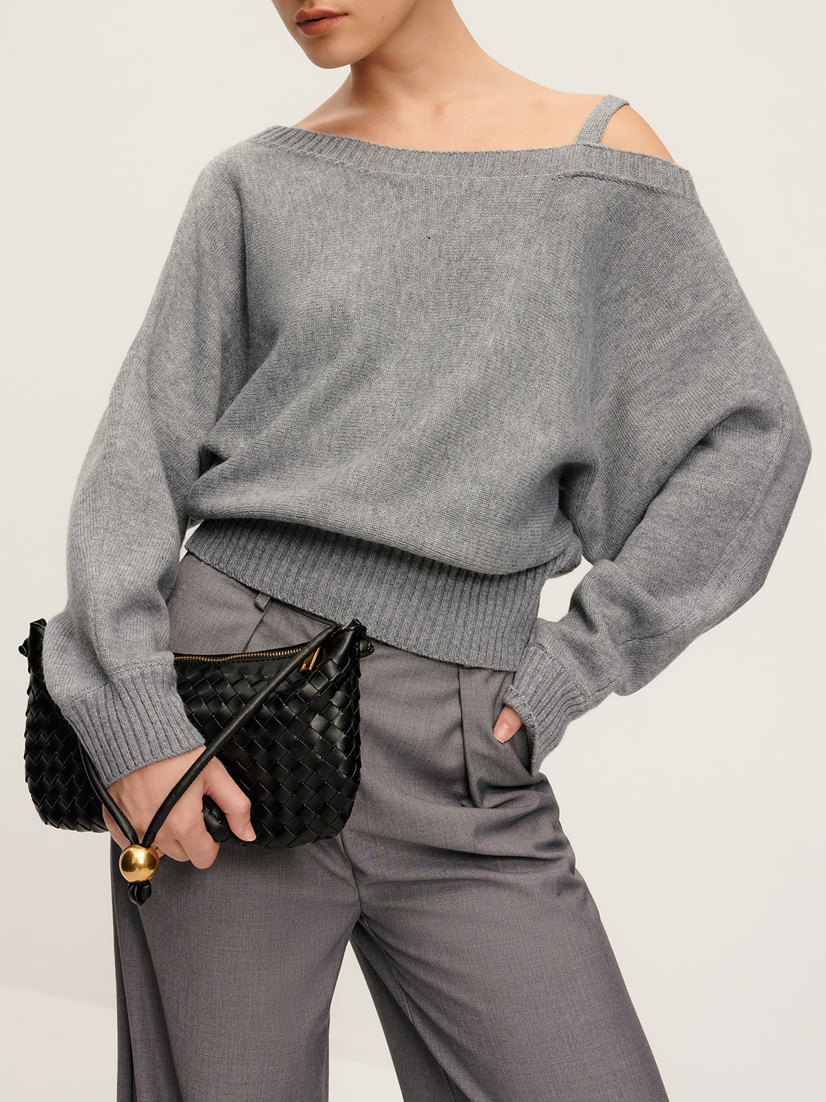 Plain Off-Shoulder Loose Sweater