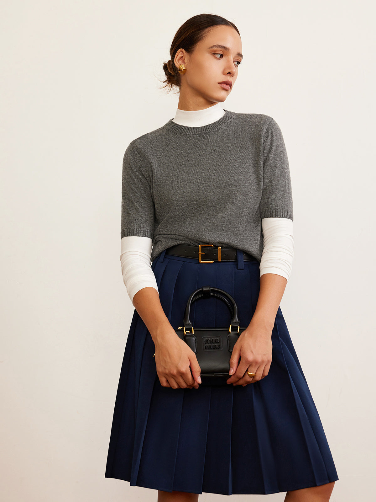 Wool-Blend Crew Neck Knit Top