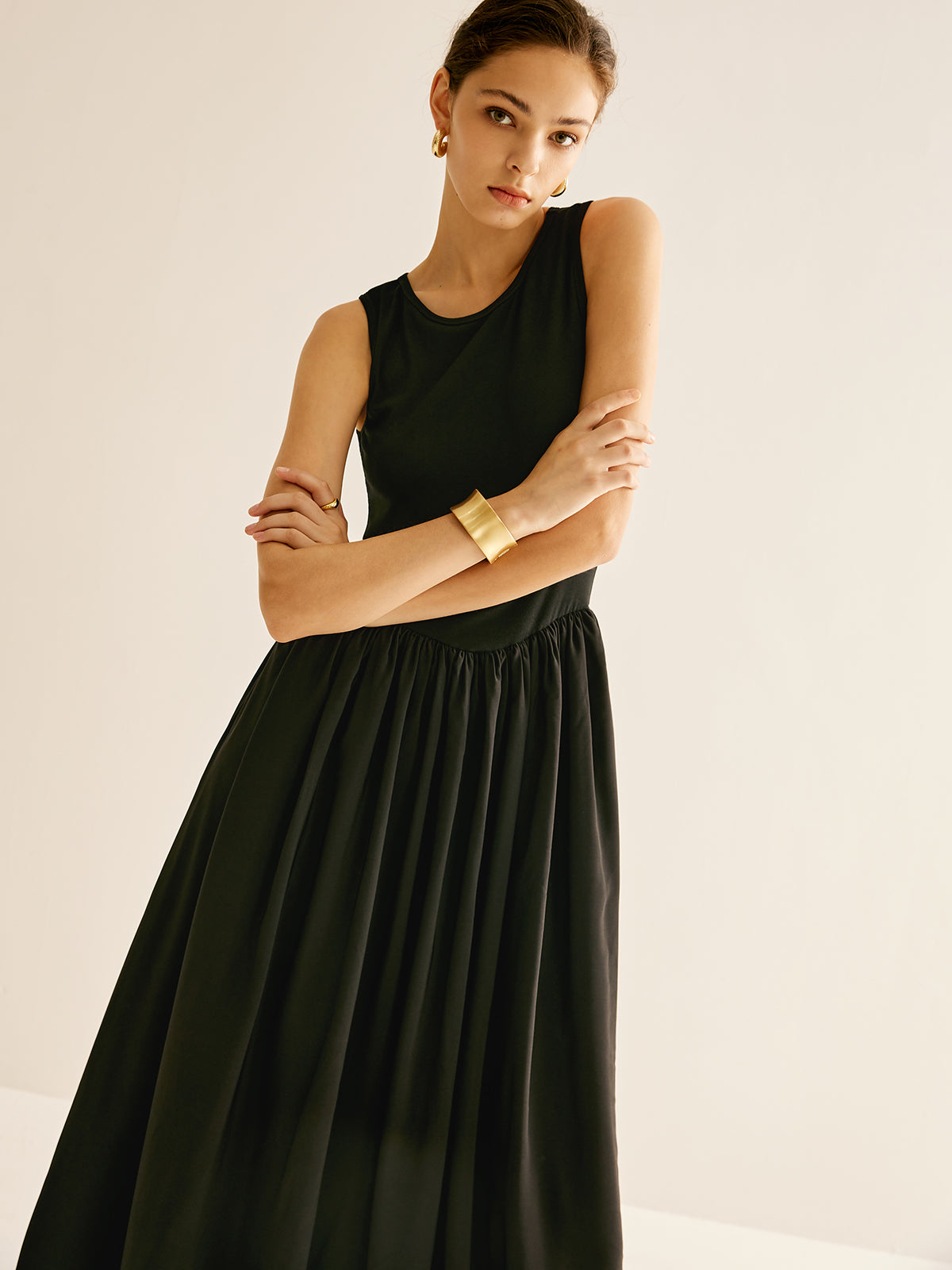 Panel Pleated Jersey Tank Dress