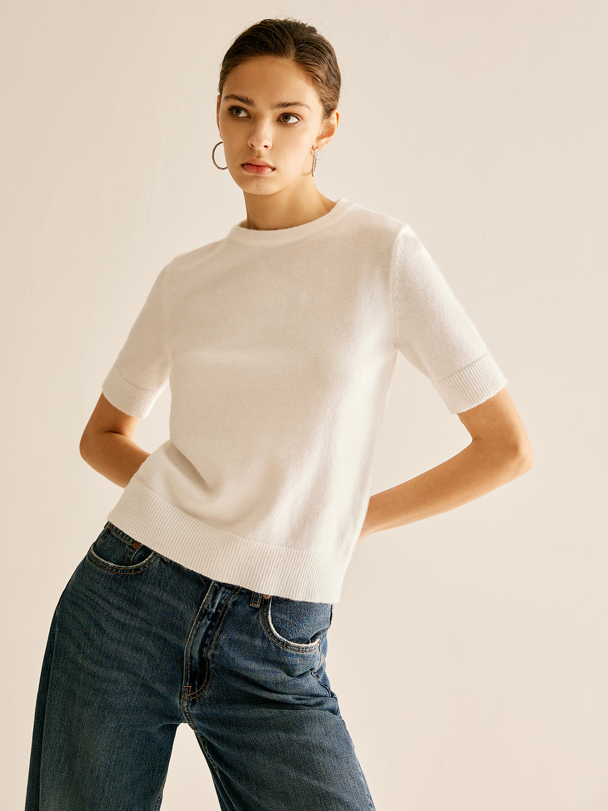 Crew Neck Plain Knit Top