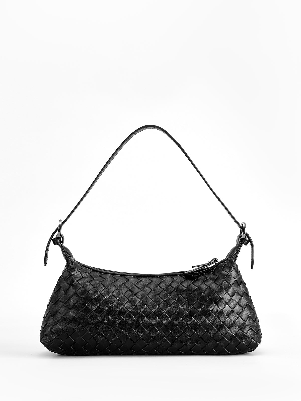 Plain Woven Buckle Shoulder Bag