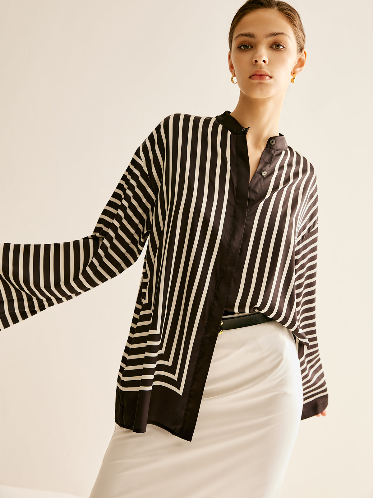 Satin Striped Button Cozy Shirt