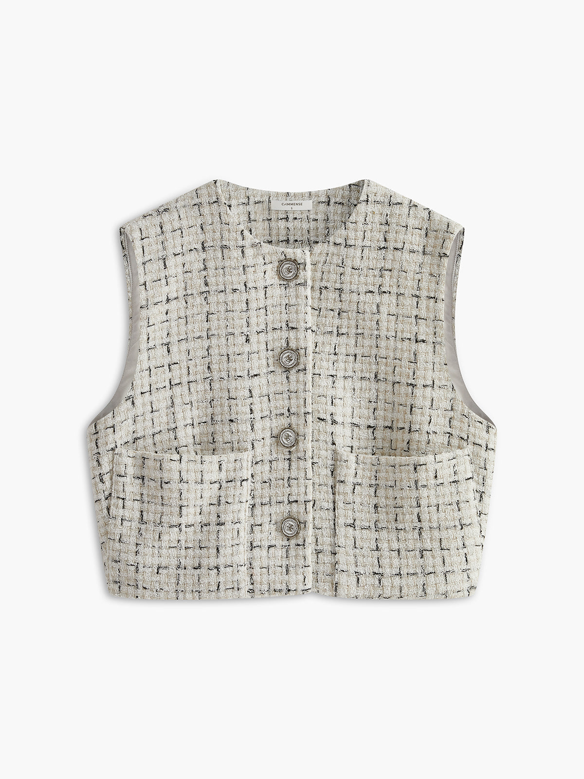 Elegant Tweed Button Crop Vest