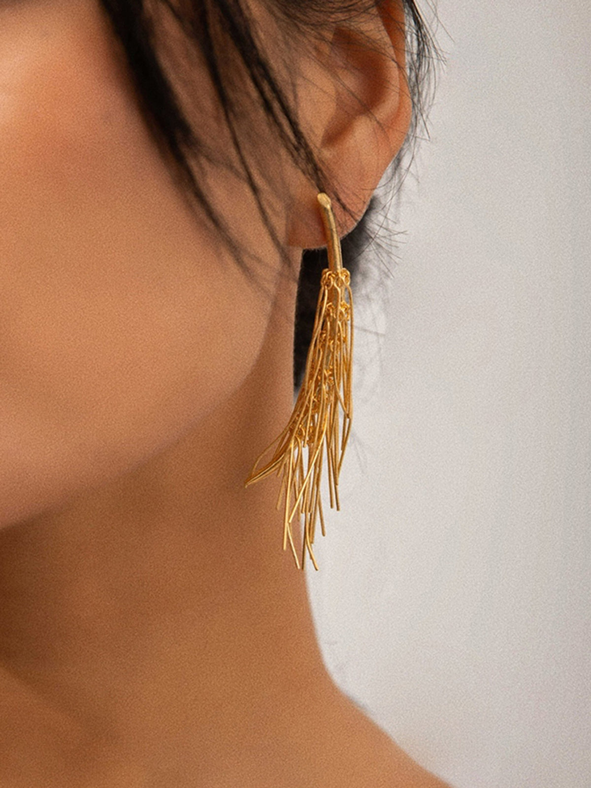 Golden Tassel Stud Earrings