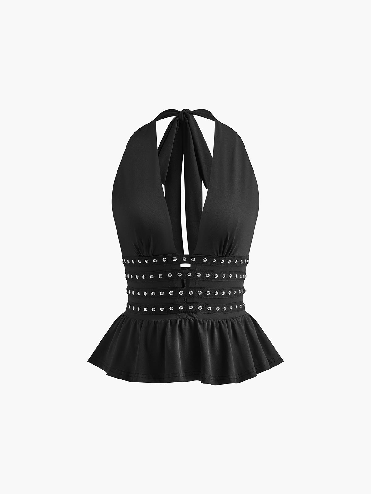 Studded Detail Ruffle Halter Top