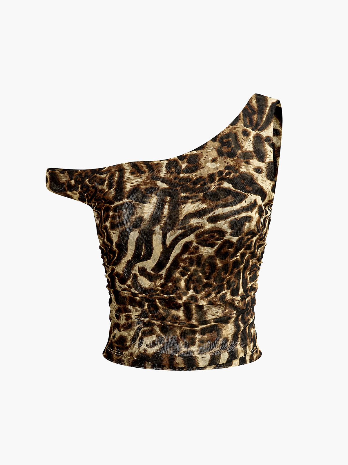 Asymmetrical Neck Leopard Printed Blouse