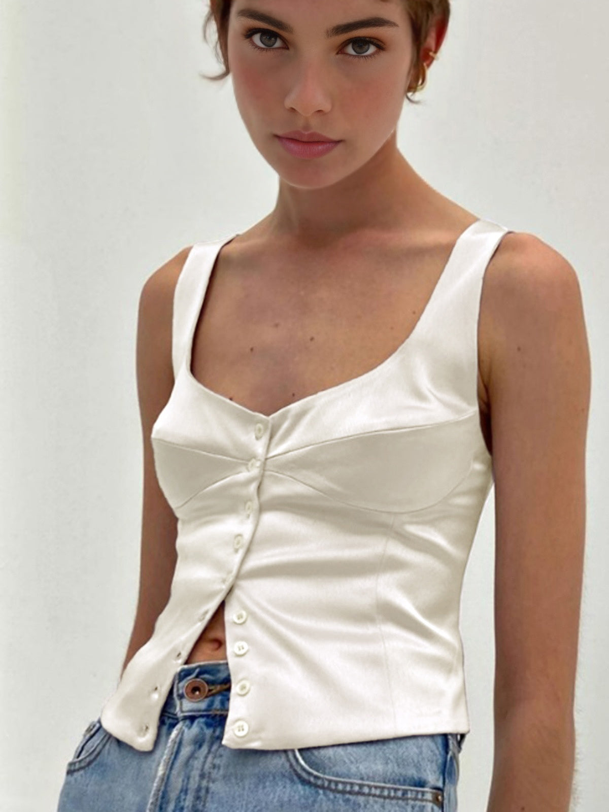 Casual Button-Front Tank Top