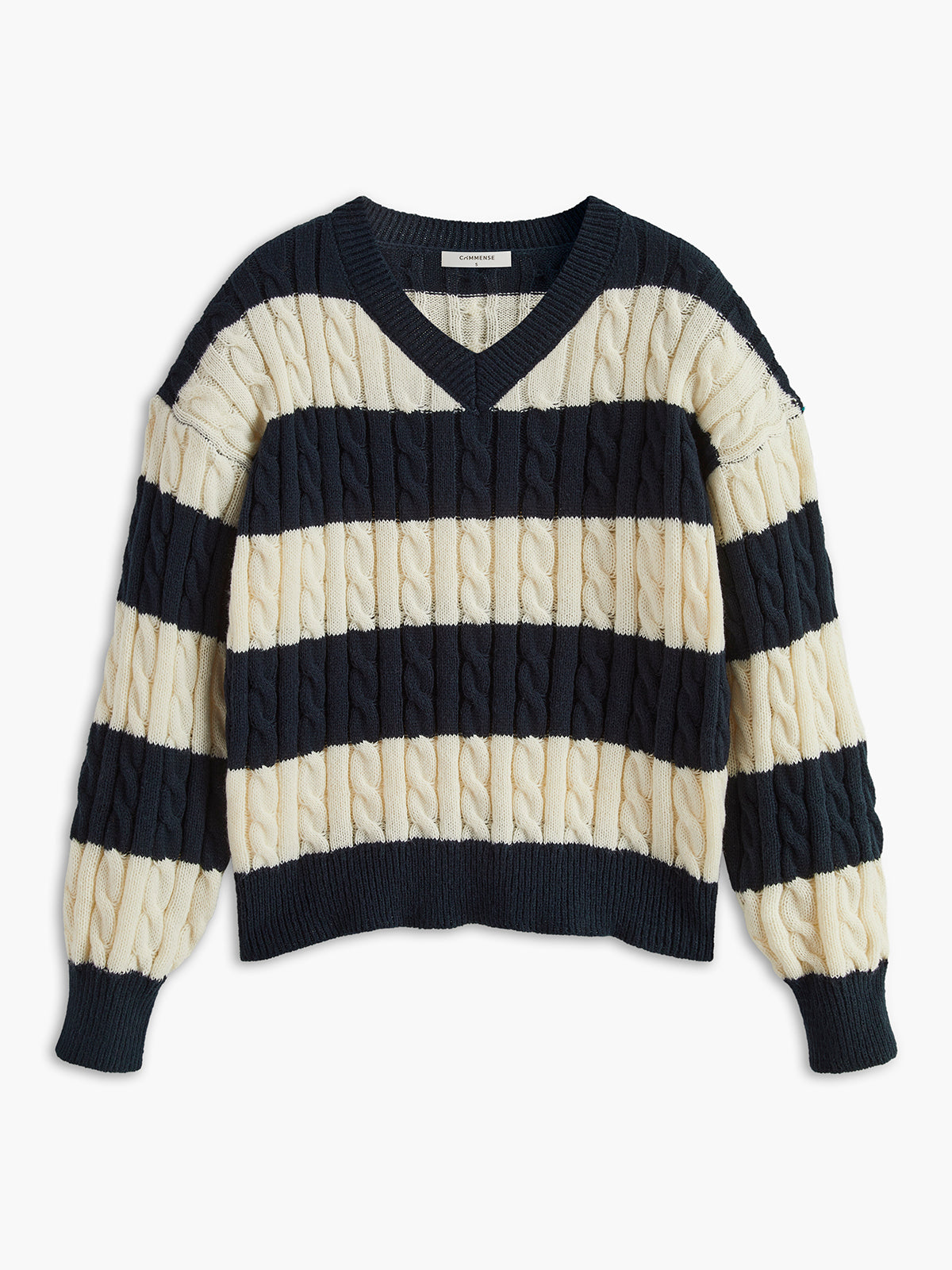 V-Neck Striped Cable Sweater