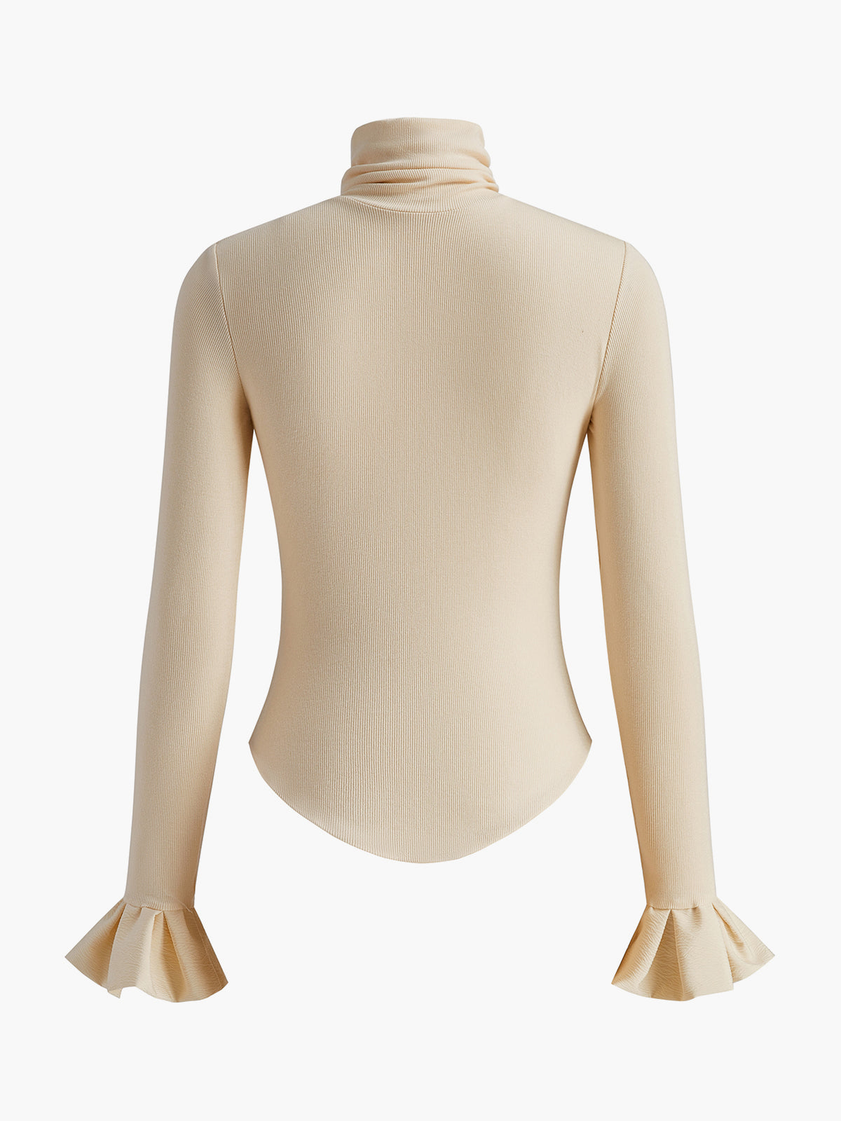 Turtleneck Ribbed Ruffle Sleeve Blouse