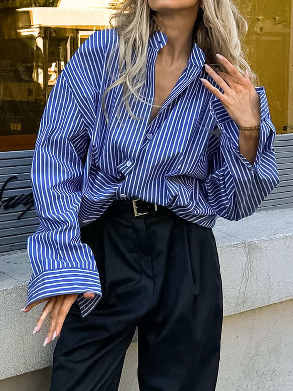 Pinstripe Breasted Loose Shirt