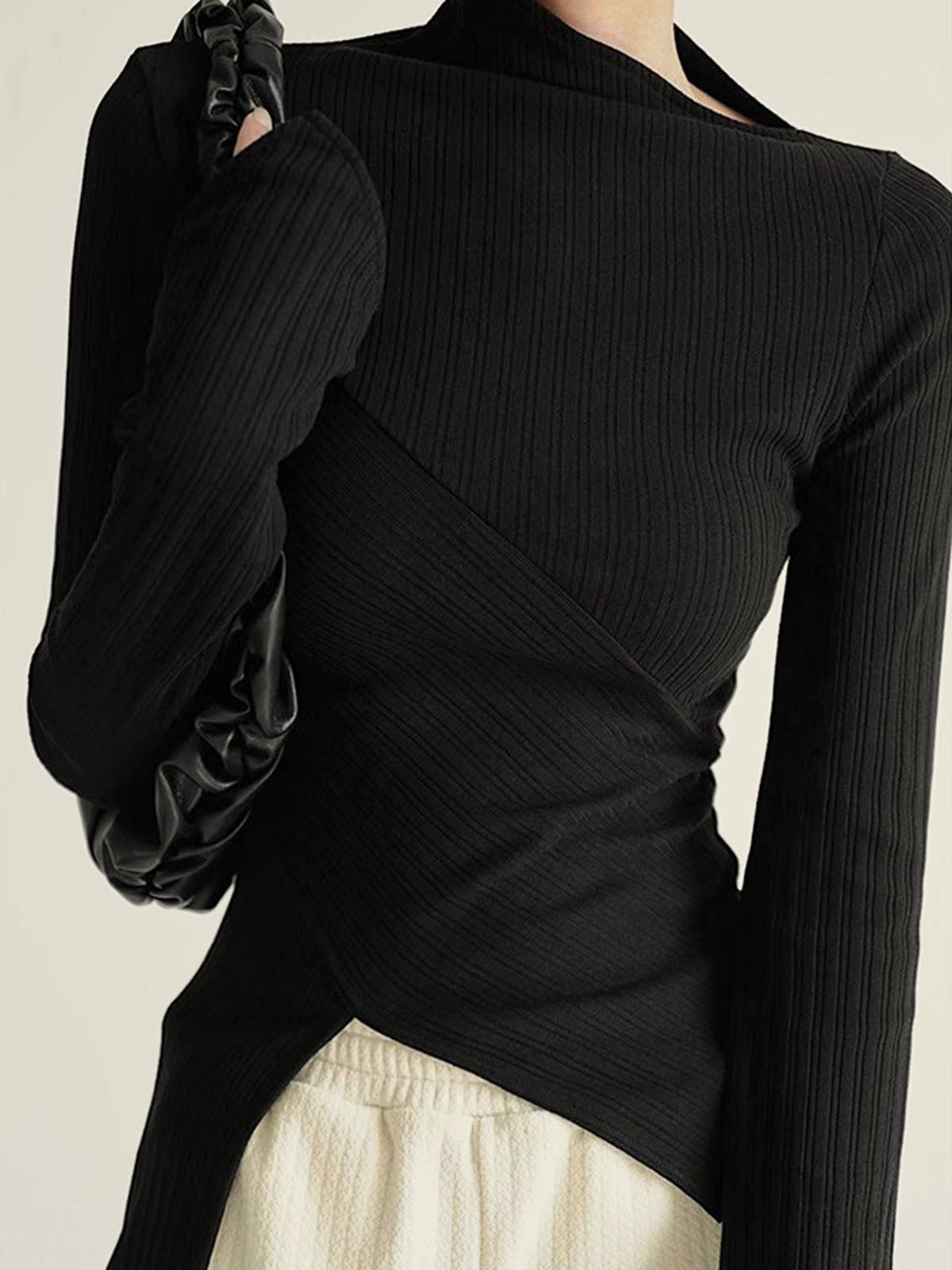 Asymmetrical Long Sleeve Slim Top