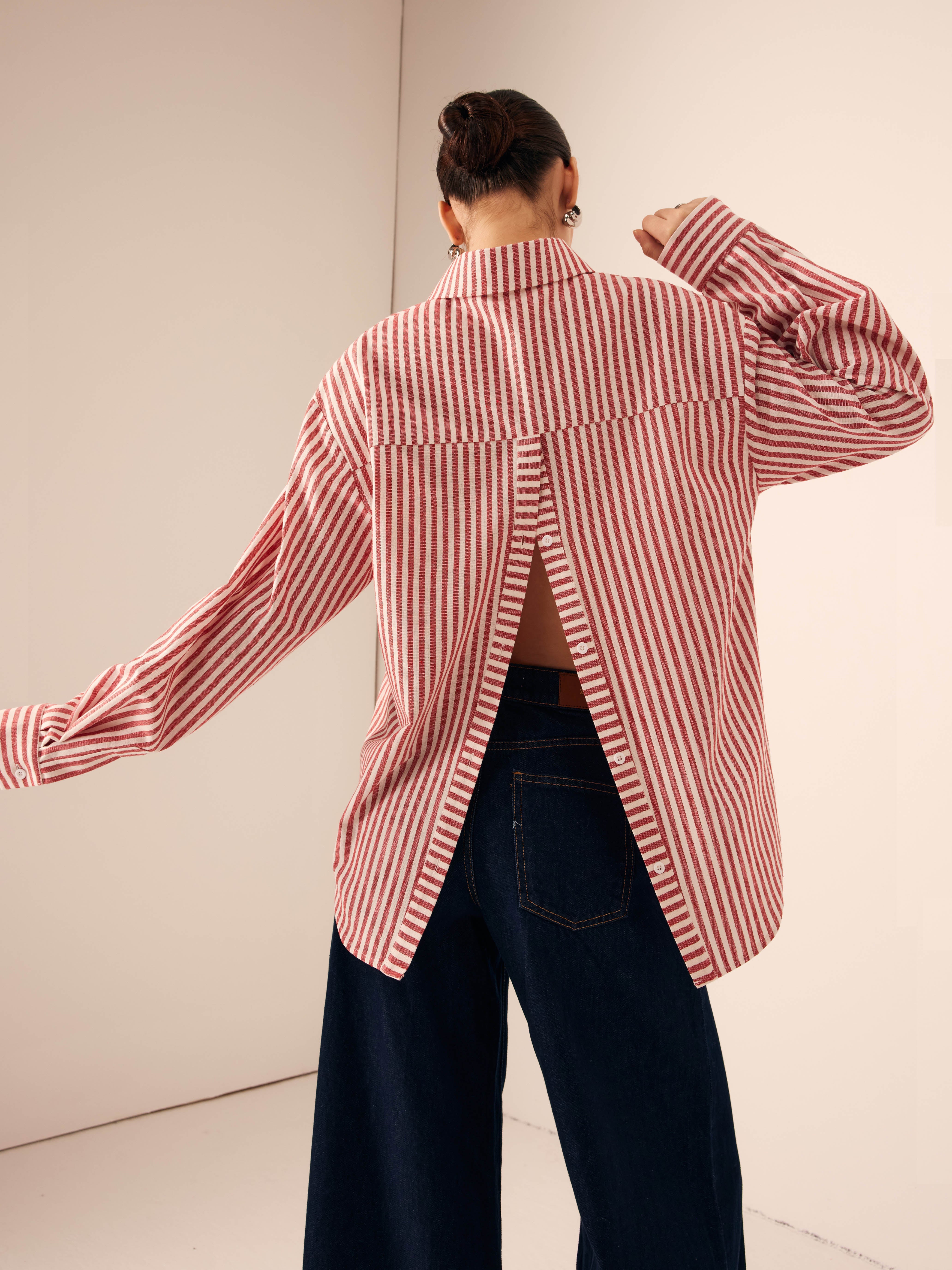 Cotton & Linen Pinstripe Loose Shirt