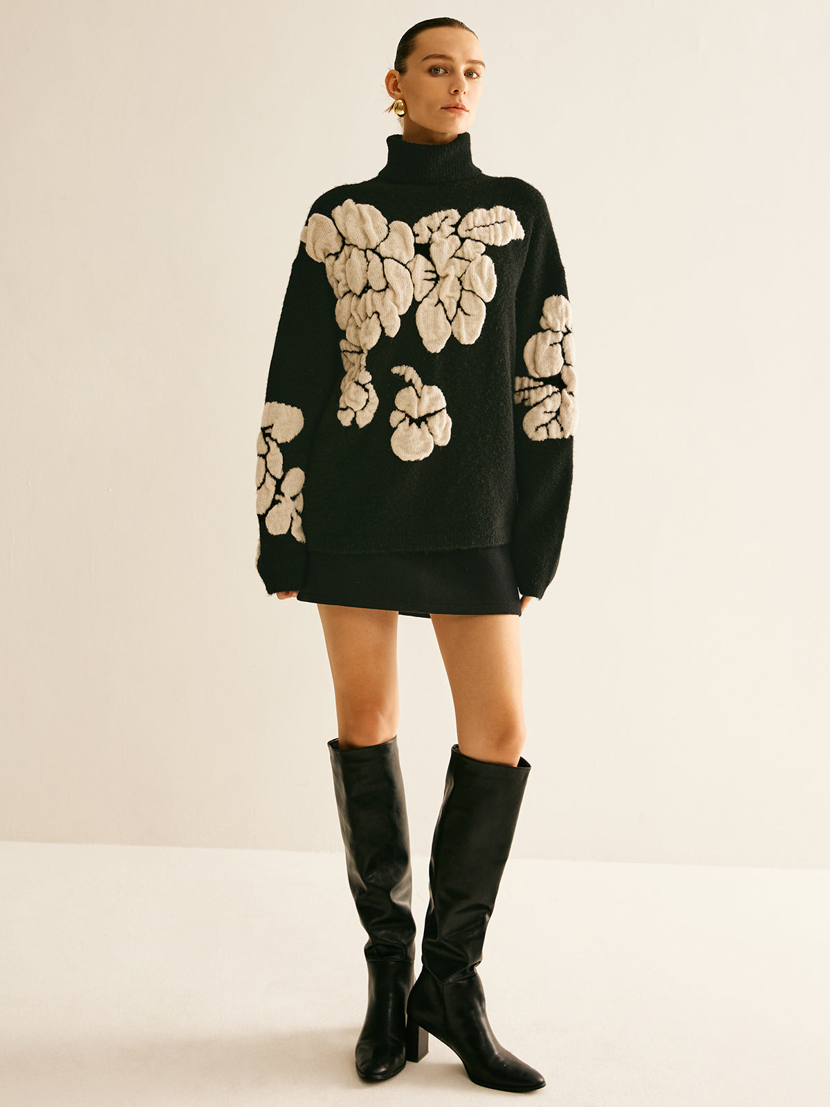 Wool-Blend Turtleneck Jacquard Sweater