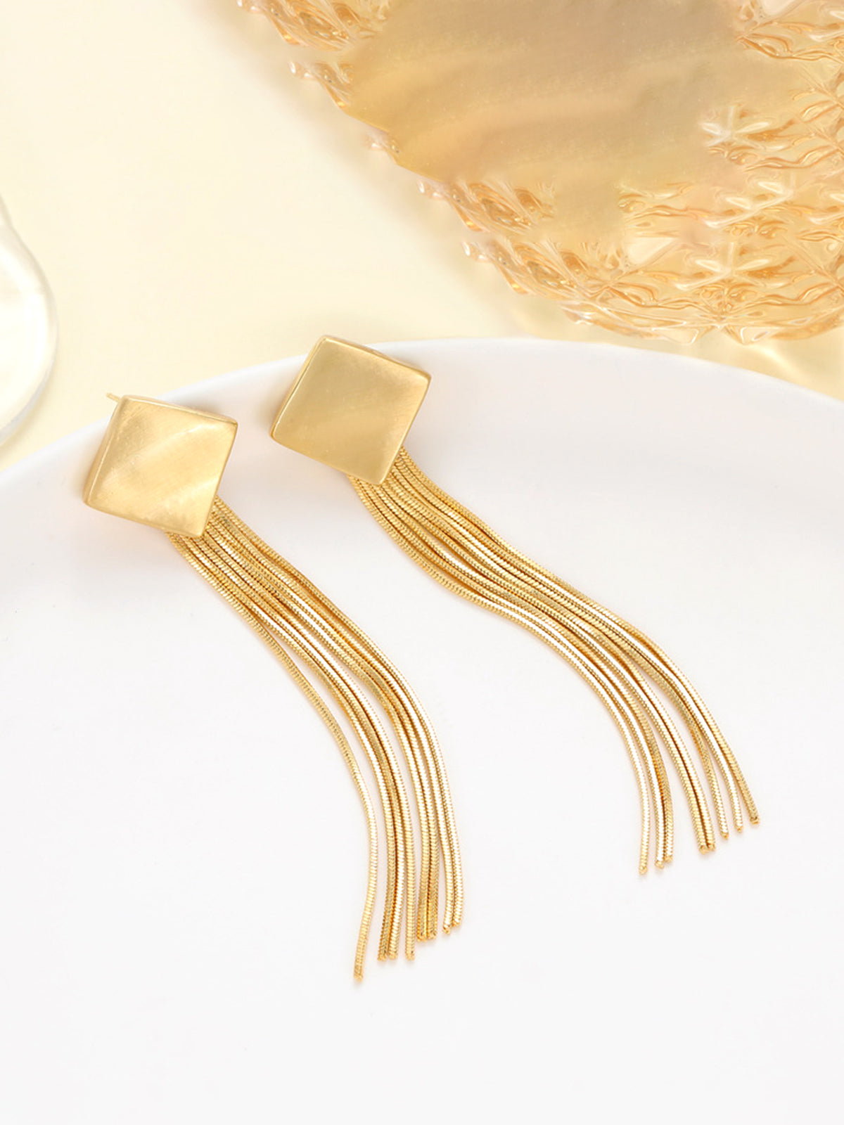 Frosted Rhombic Tassel Earrings