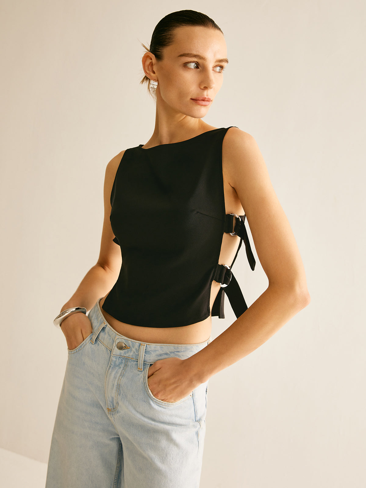 Side-Buckle Sexy Crop Tank Top