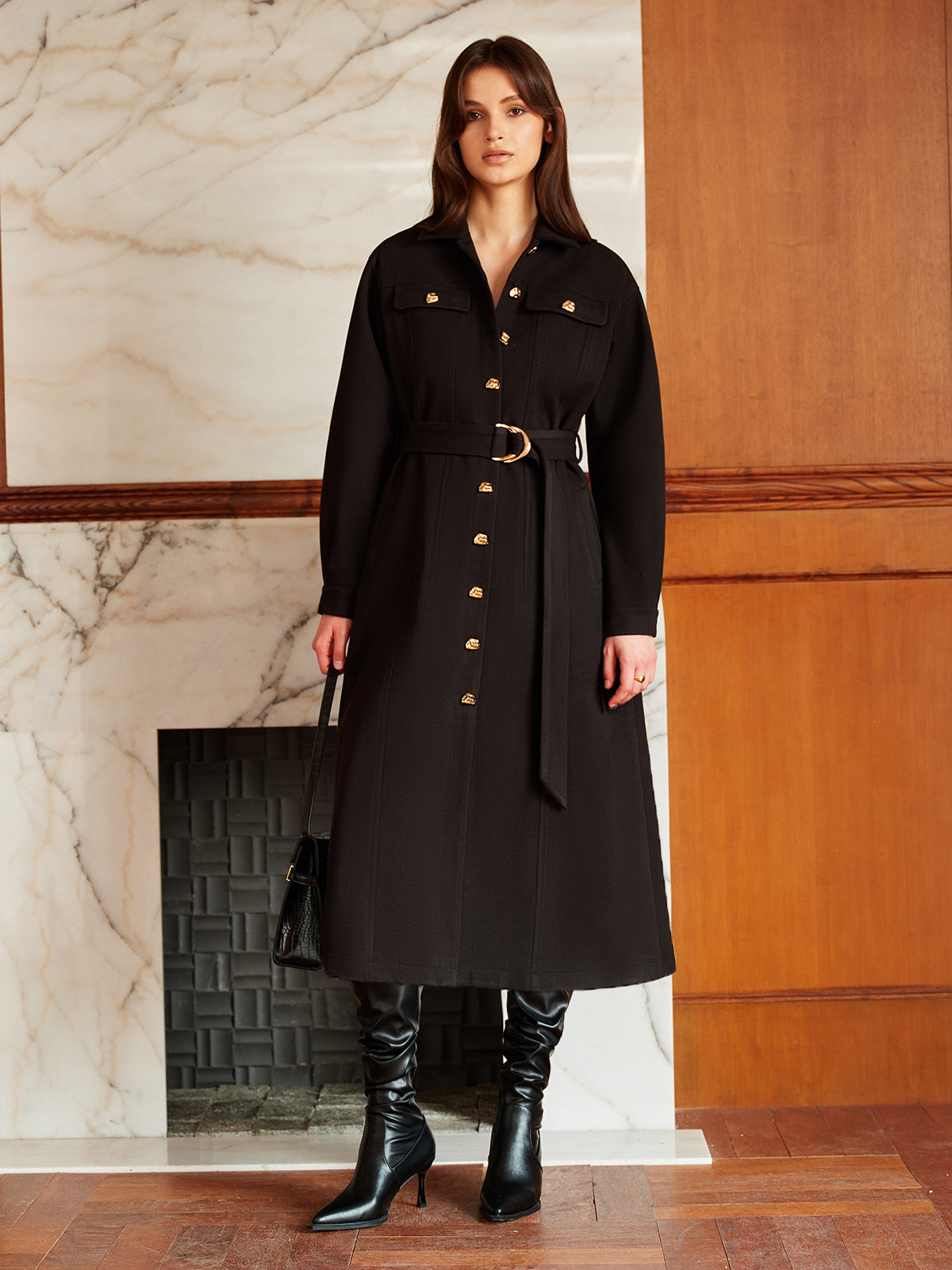 Leisure Metal Detail Belted Coat