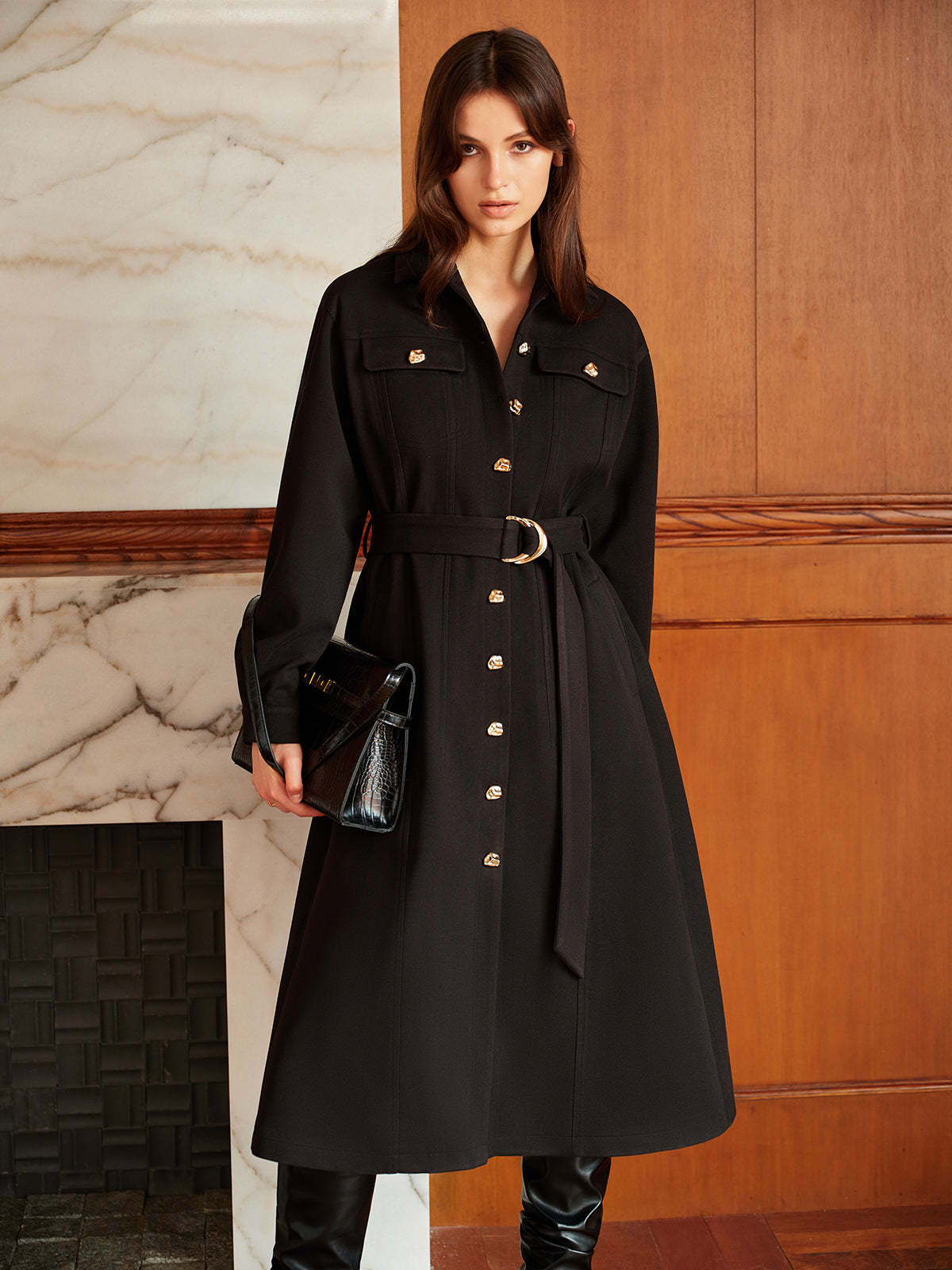 Leisure Metal Detail Belted Coat