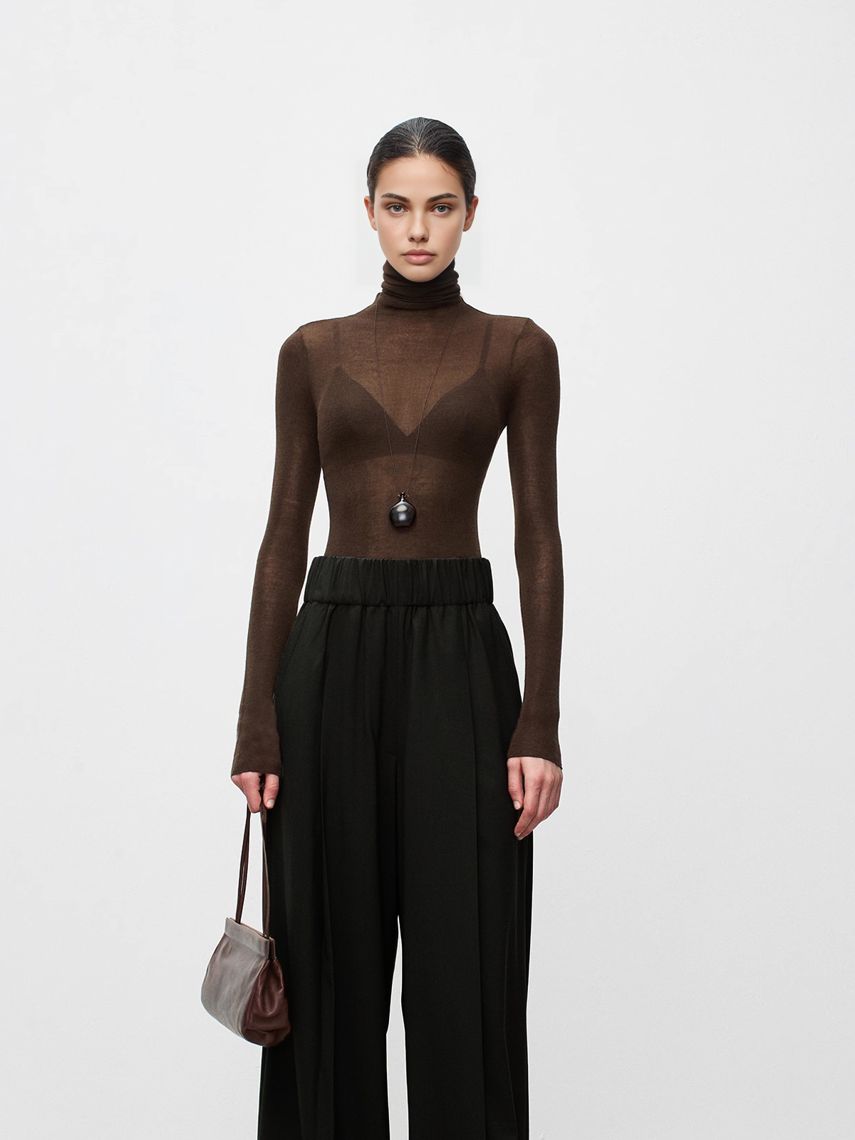 Wool-Blend Turtleneck Sheer Sweater