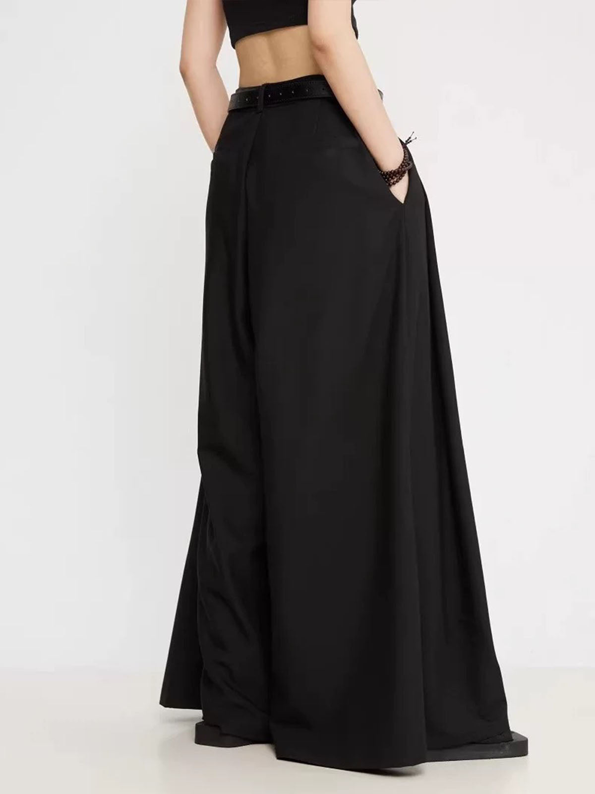 Wide-Leg Pleated Pants Without Belt