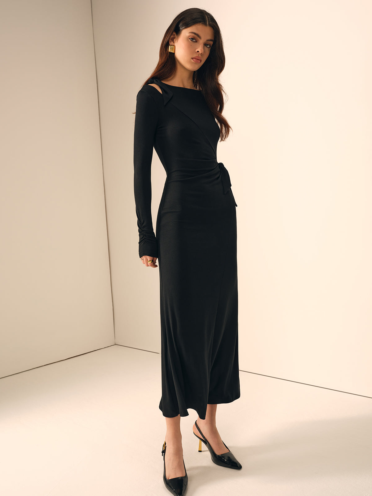 Long Sleeve Knotted Slim Dress