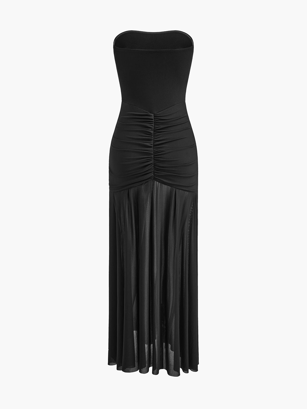 Pleated Mesh Tube Dress With Shawl